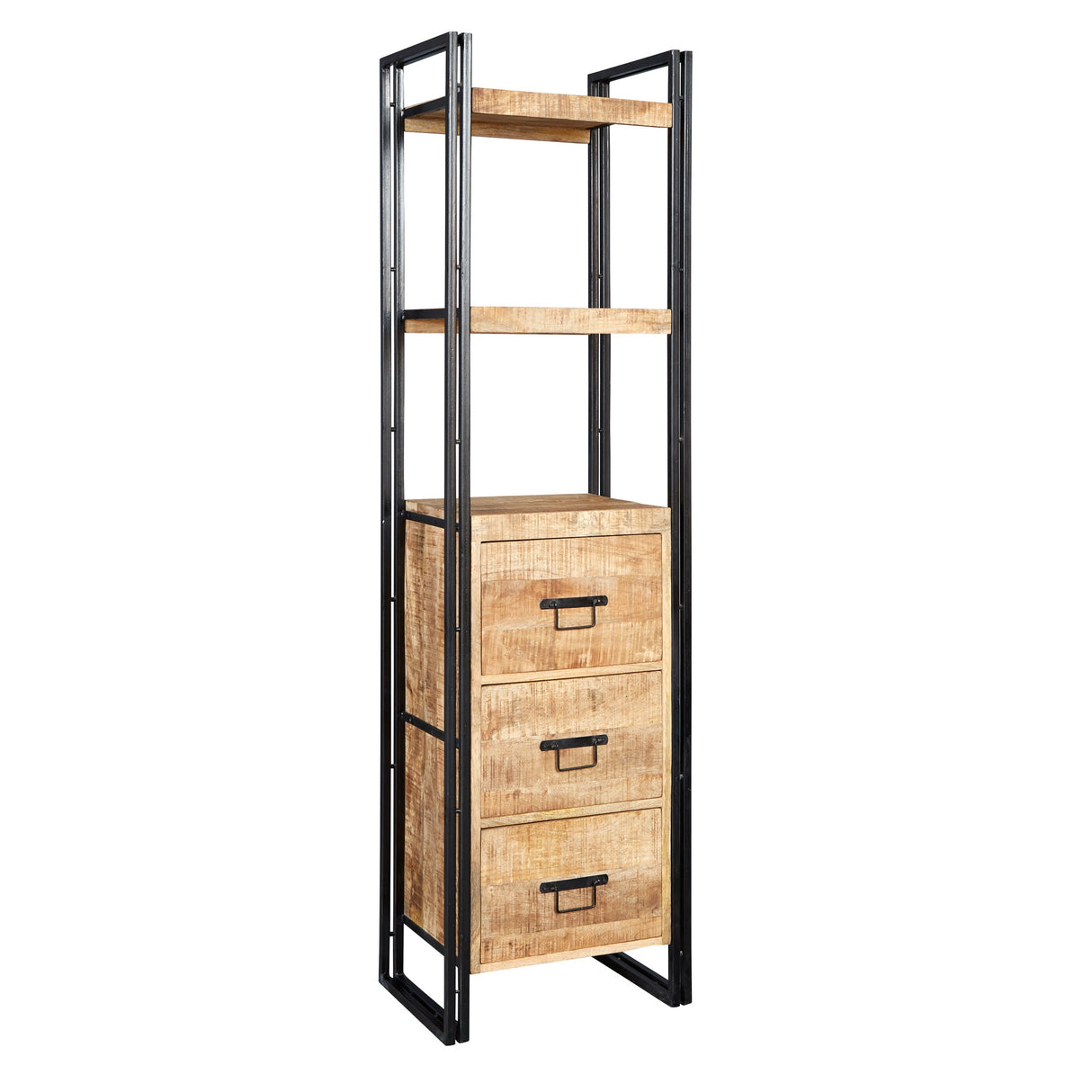 Solid Reclaimed Wood Bookcase With 3 Drawers - Cosmo Industrial