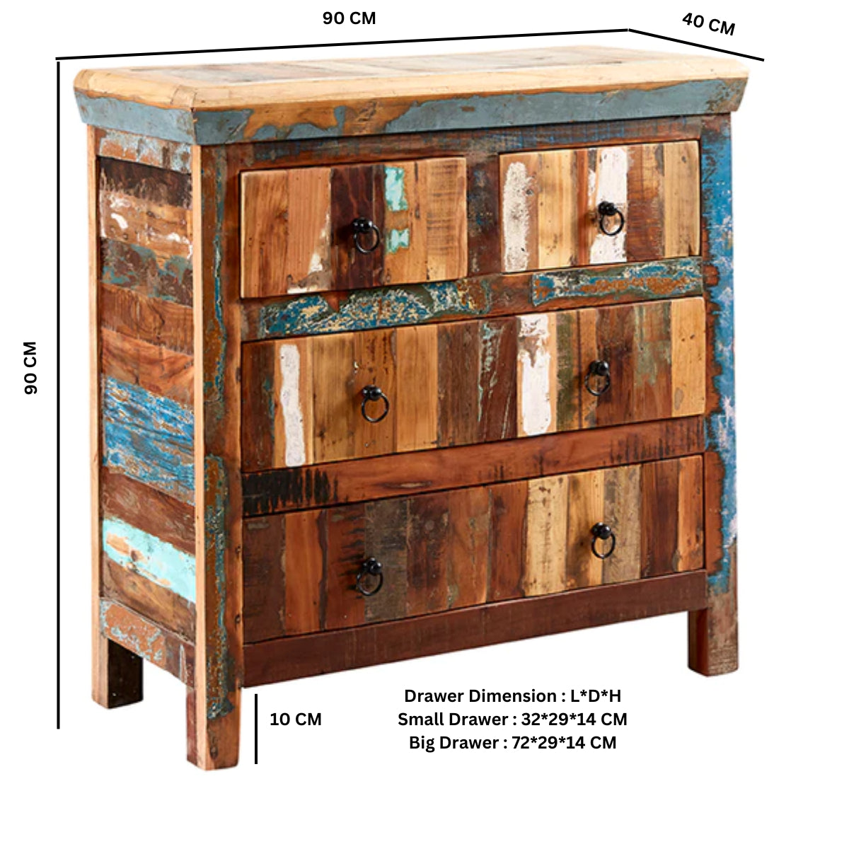 Solid Reclaimed Wood Chest Of 4 Drawers - Coastal