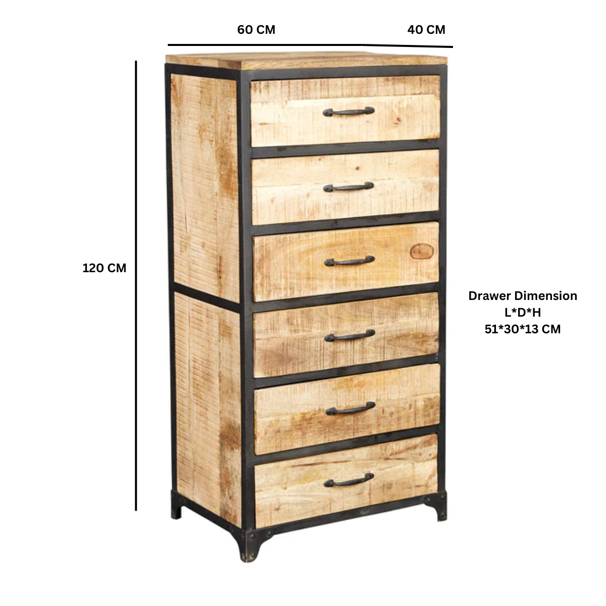 Solid Reclaimed Wood Chest Of 6 Drawers - Cosmo Industrial
