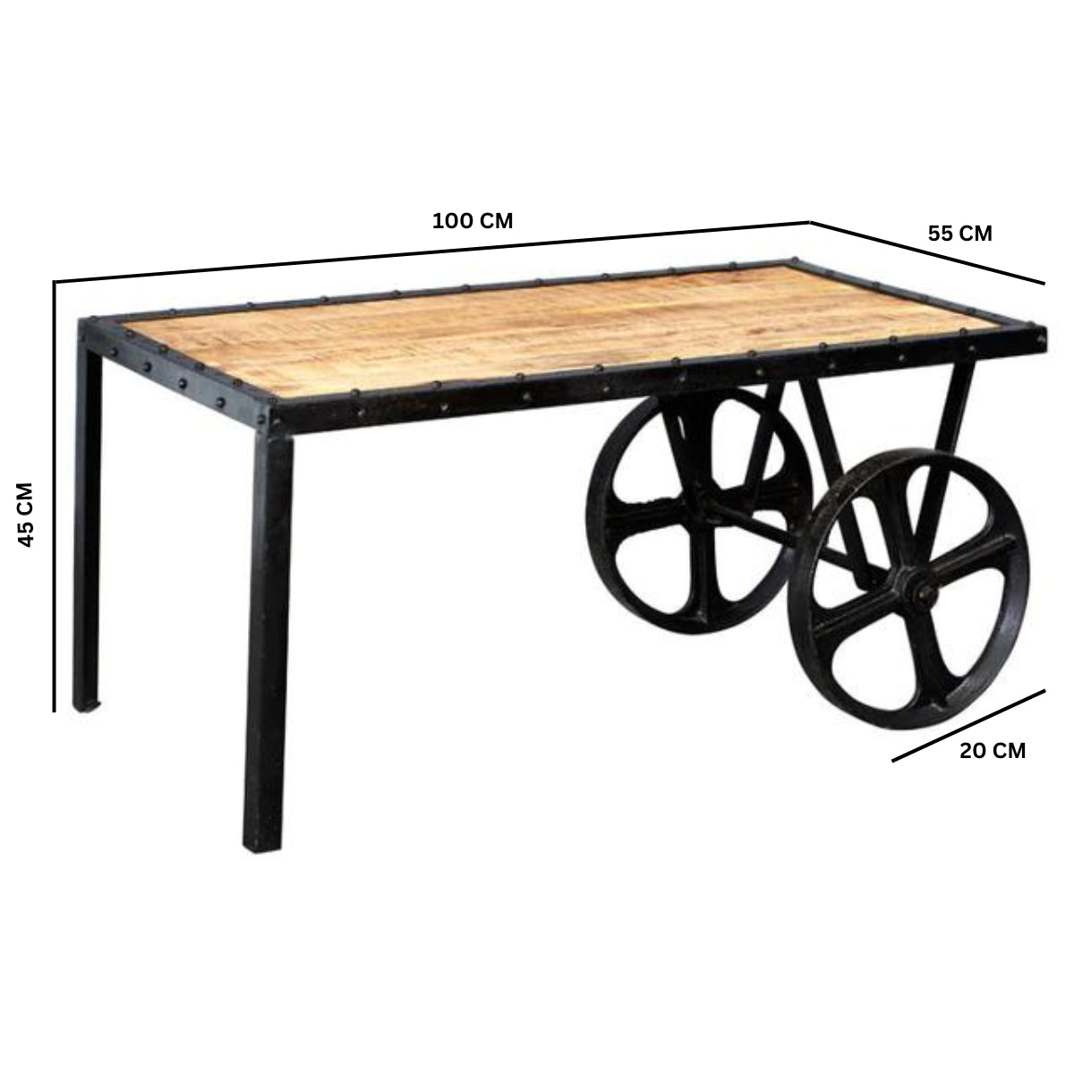 Solid Reclaimed Wood Coffee Table Cart - Cosmo Industrial