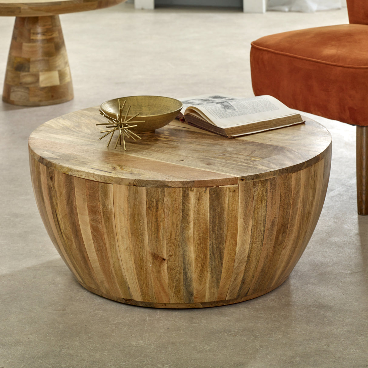 Solid Reclaimed Wood Coffee Table Drum Round - Surrey
