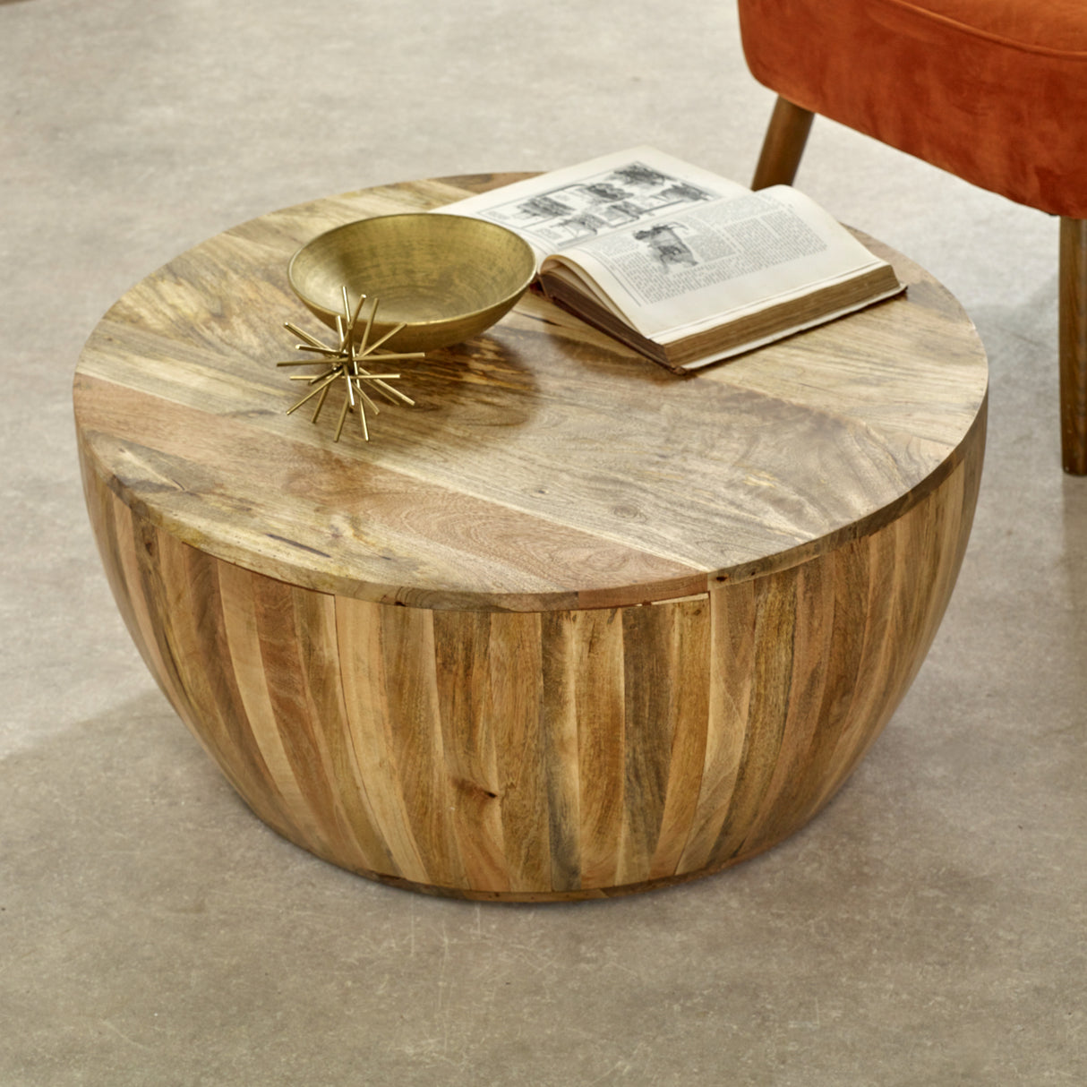 Solid Reclaimed Wood Coffee Table Drum Round - Surrey