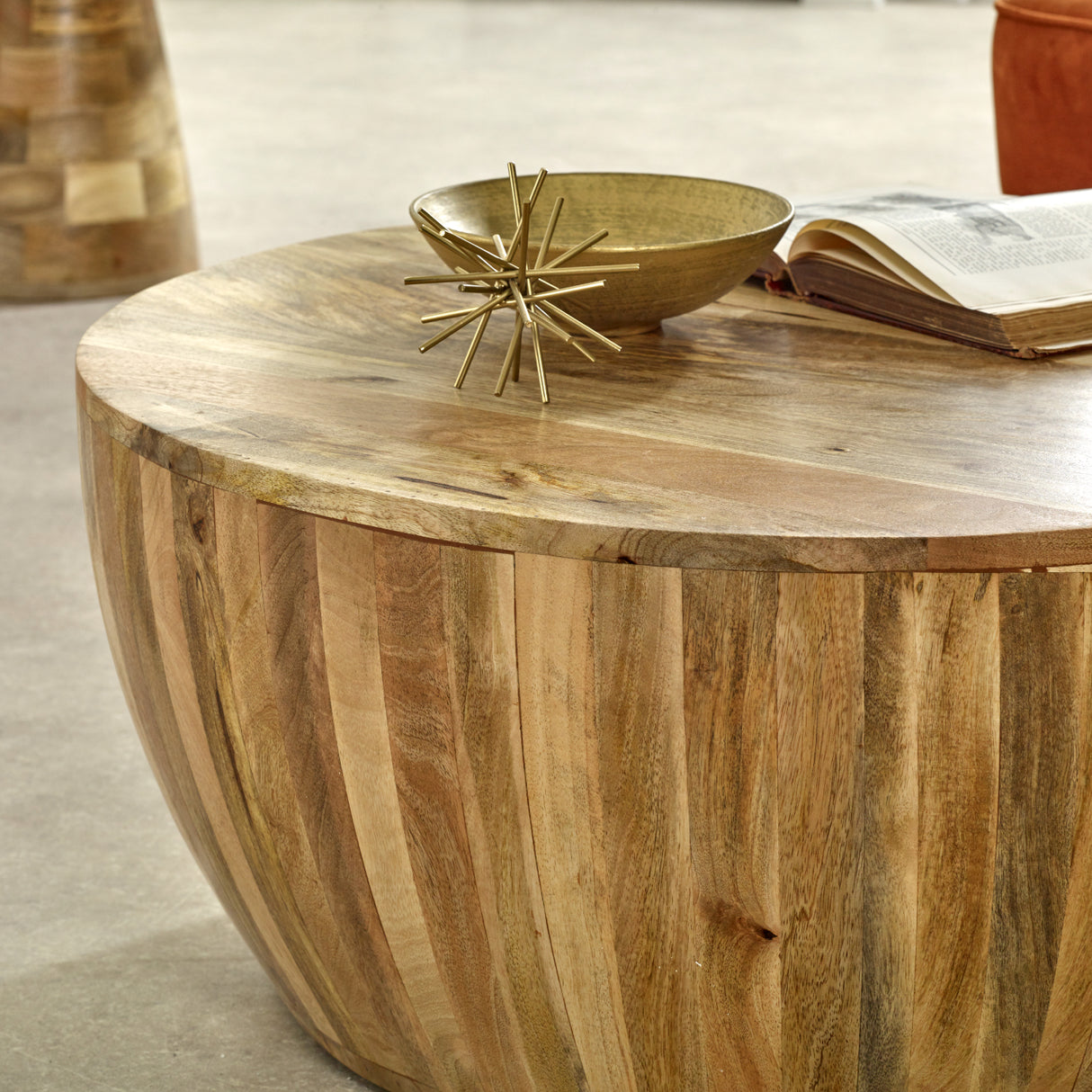 Solid Reclaimed Wood Coffee Table Drum Round - Surrey