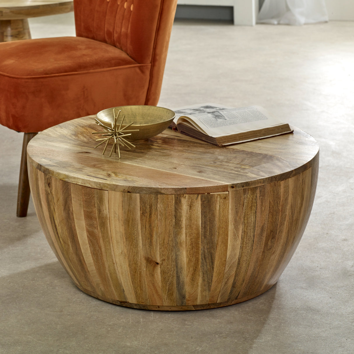 Solid Reclaimed Wood Coffee Table Drum Round - Surrey