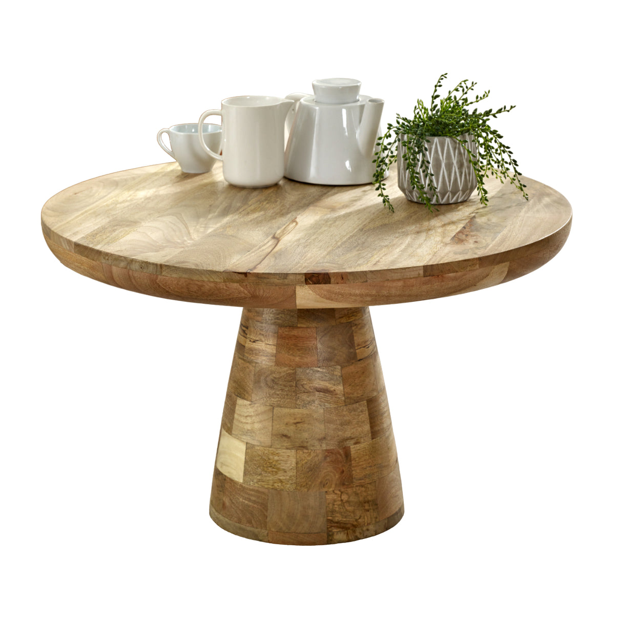 Solid Reclaimed Wood Coffee Table Round in Mushroom Style - Surrey