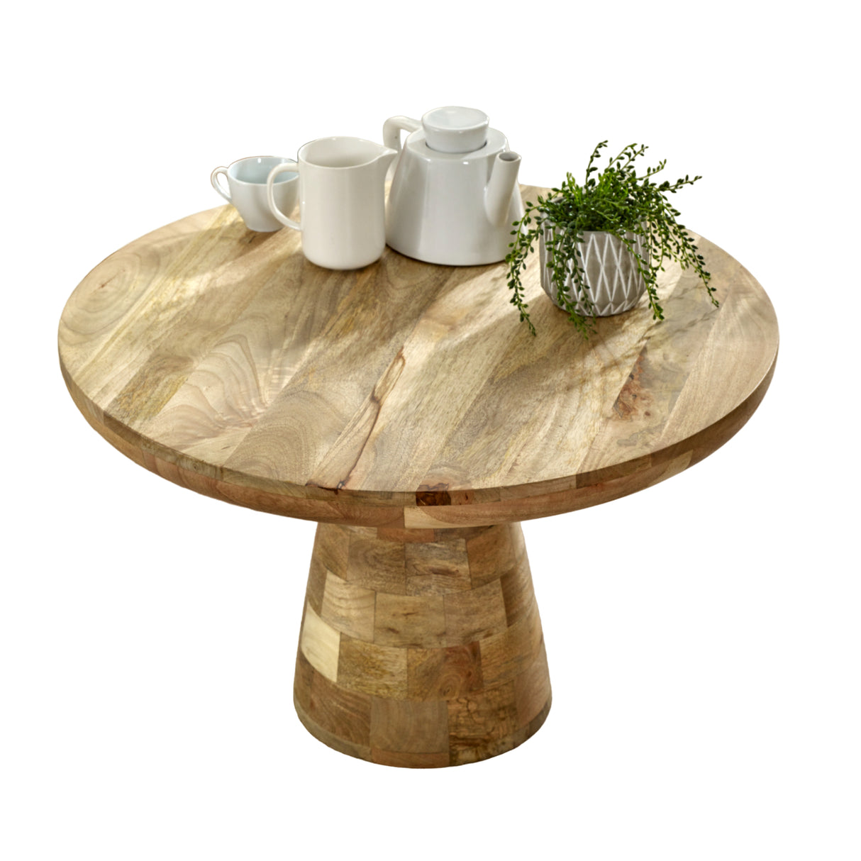 Solid Reclaimed Wood Coffee Table Round in Mushroom Style - Surrey