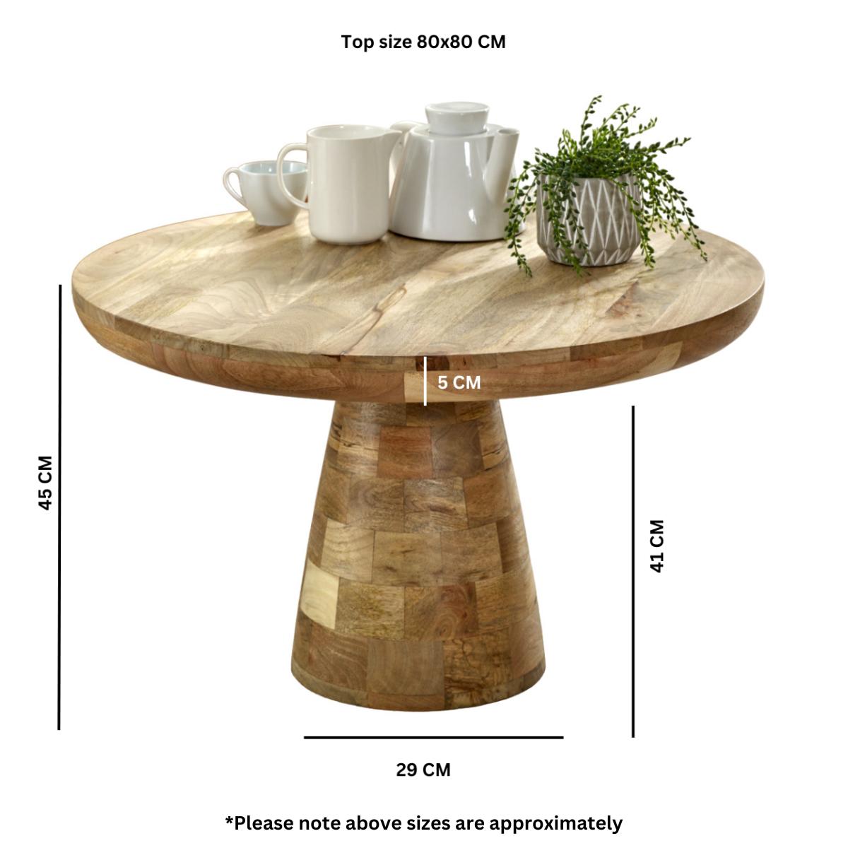 Solid Reclaimed Wood Coffee Table Round in Mushroom Style - Surrey