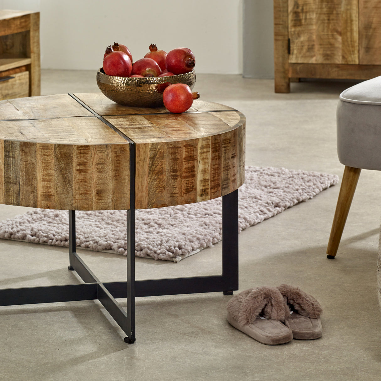 Solid Reclaimed Wood Coffee Table Round With Metal Legs - Surrey