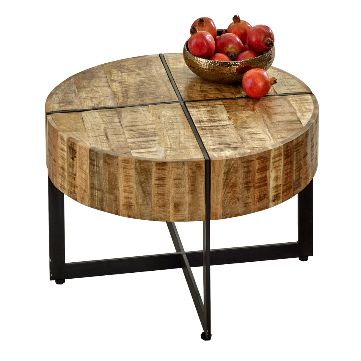 Solid Reclaimed Wood Coffee Table Round With Metal Legs - Surrey