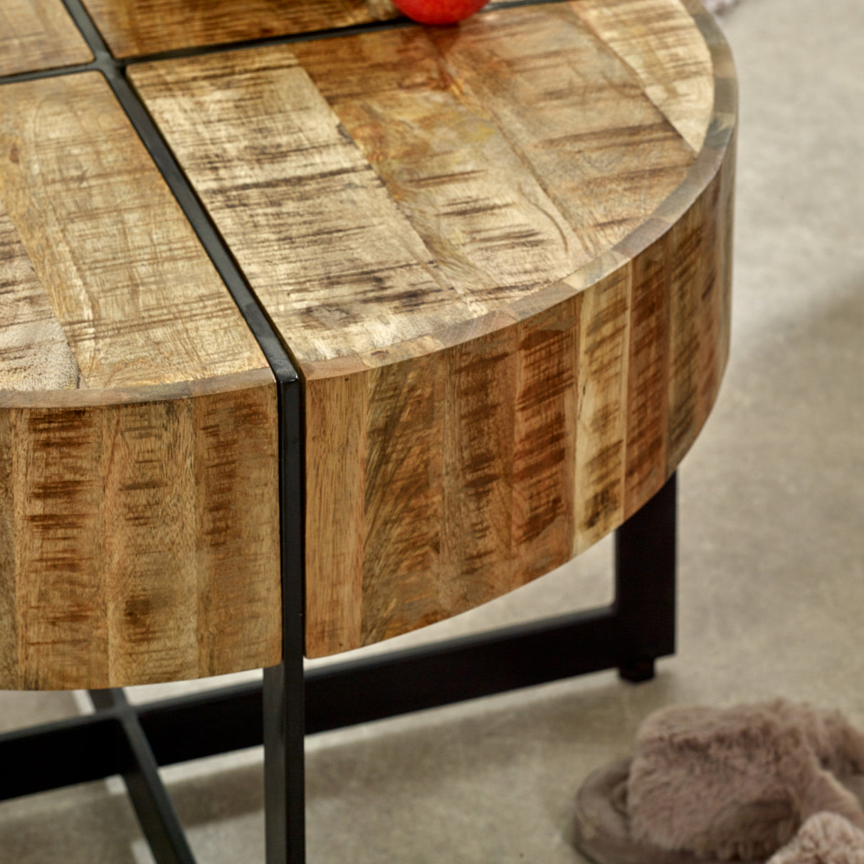 Solid Reclaimed Wood Coffee Table Round With Metal Legs - Surrey