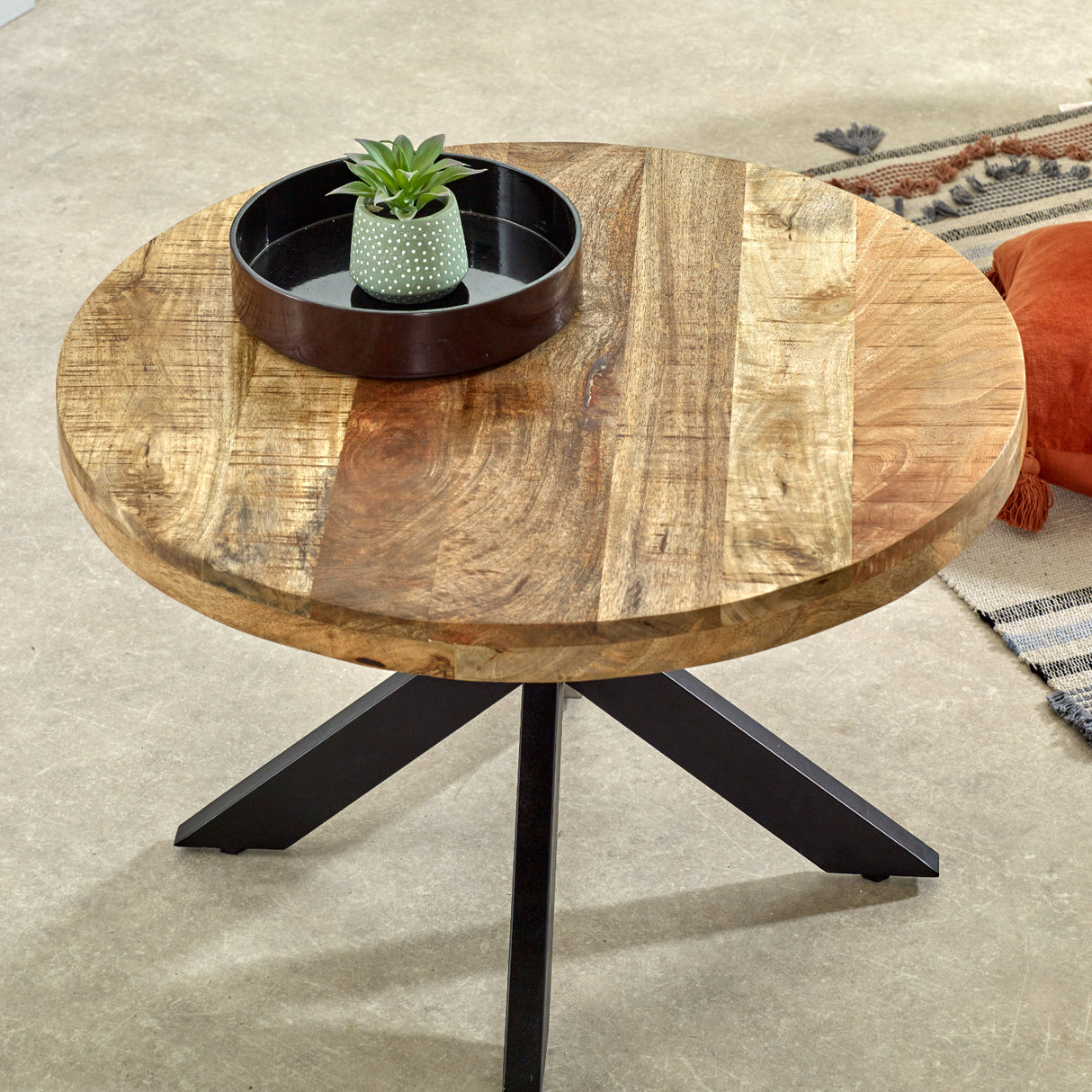 Solid Reclaimed Wood Coffee Table Round With Metal Spider Legs - Surrey