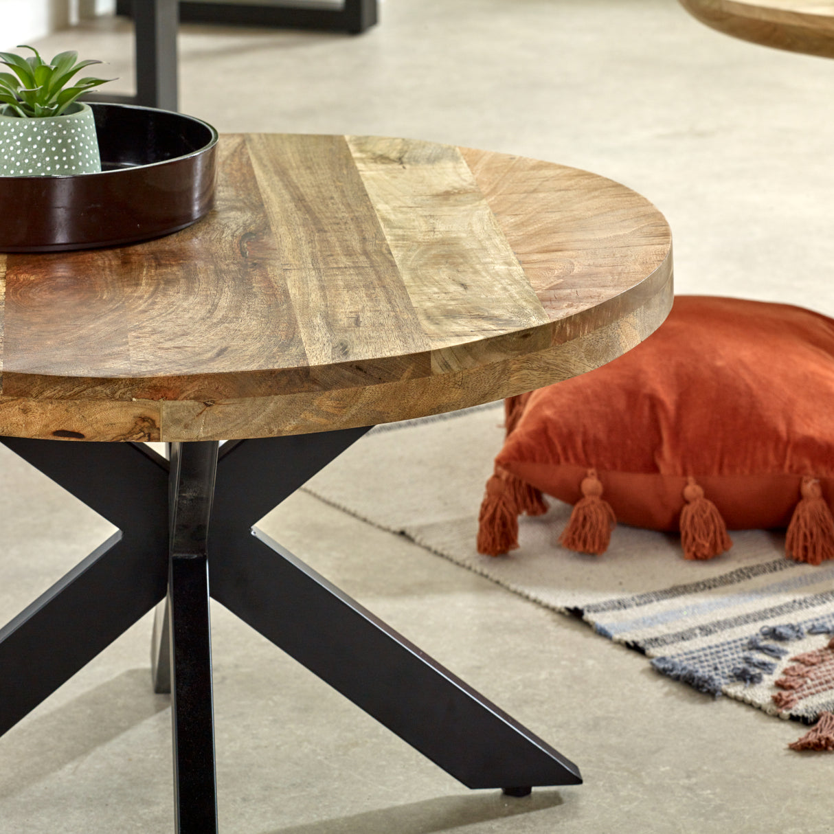 Solid Reclaimed Wood Coffee Table Round With Metal Spider Legs - Surrey