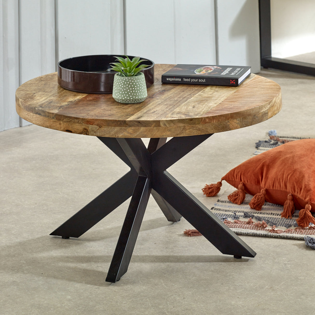 Solid Reclaimed Wood Coffee Table Round With Metal Spider Legs - Surrey
