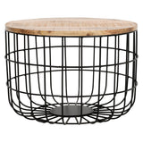 Solid Reclaimed Wood Coffee Table Round With Metal Wire Cage - Surrey