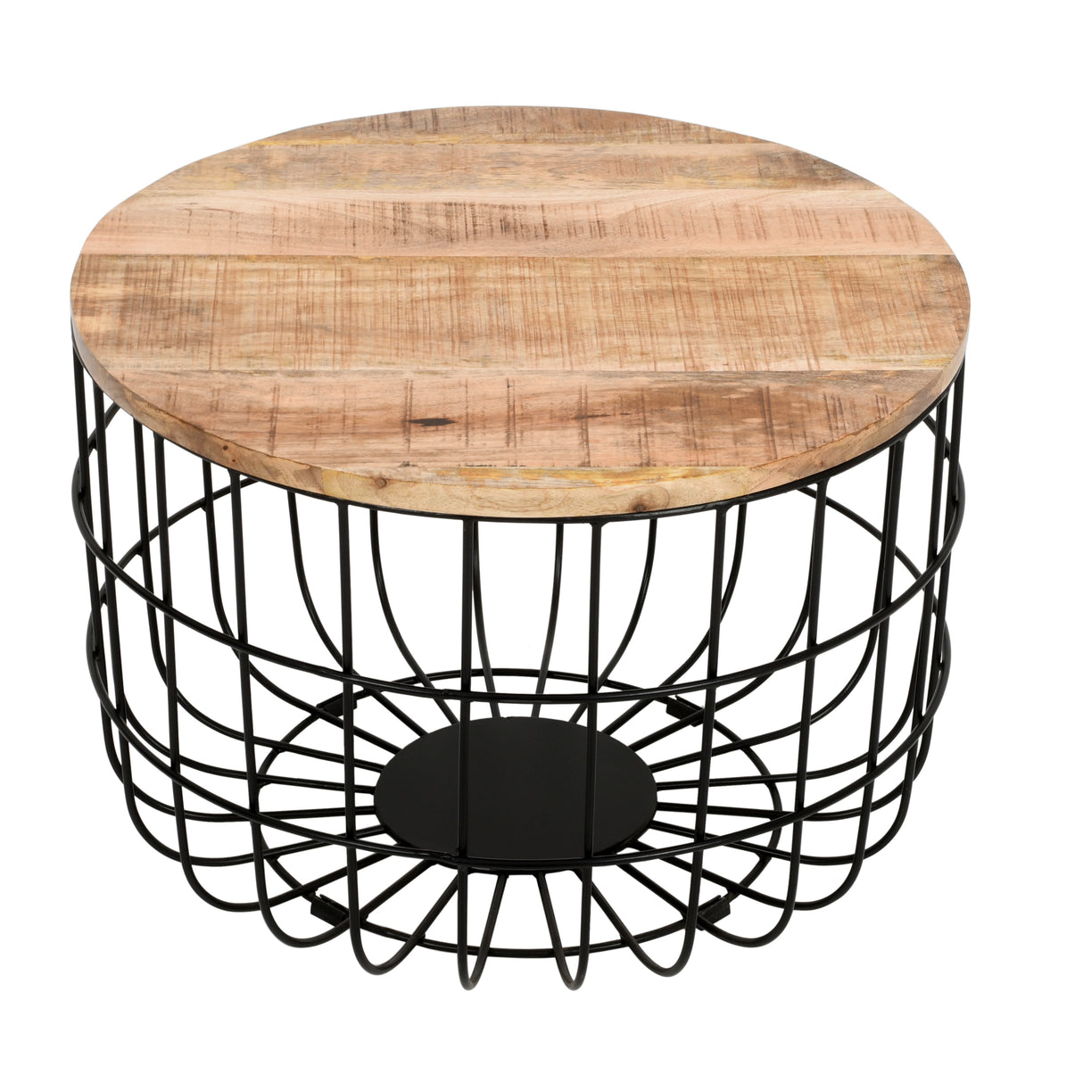 Solid Reclaimed Wood Coffee Table Round With Metal Wire Cage - Surrey