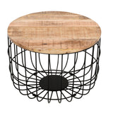 Solid Reclaimed Wood Coffee Table Round With Metal Wire Cage - Surrey