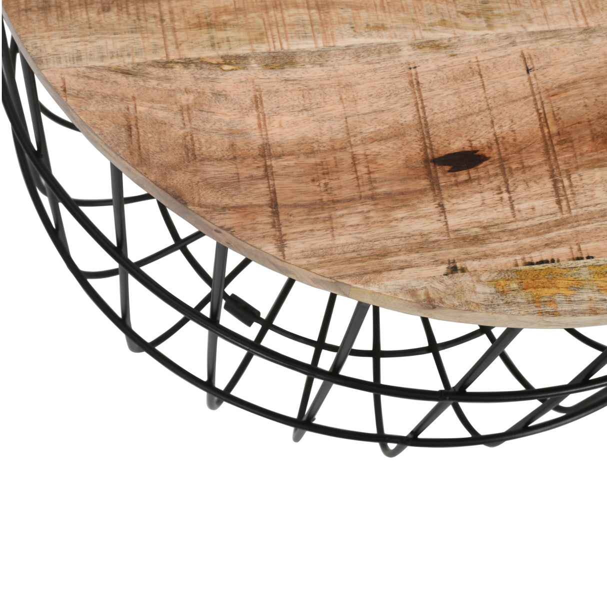 Solid Reclaimed Wood Coffee Table Round With Metal Wire Cage - Surrey