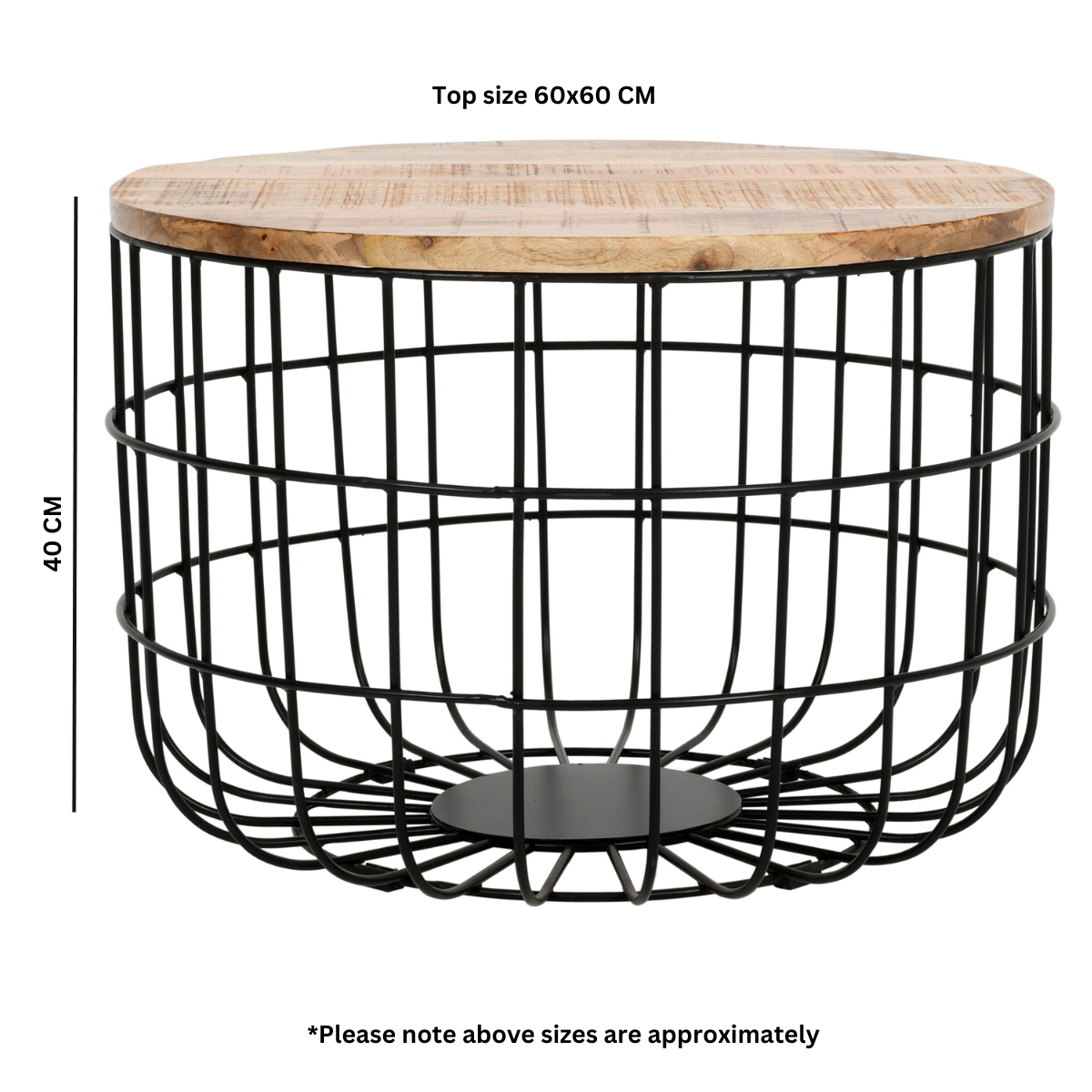 Solid Reclaimed Wood Coffee Table Round With Metal Wire Cage - Surrey
