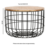 Solid Reclaimed Wood Coffee Table Round With Metal Wire Cage - Surrey