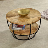 Solid Reclaimed Wood Coffee Table Round With Shelf - Surrey