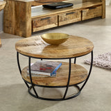 Solid Reclaimed Wood Coffee Table Round With Shelf - Surrey