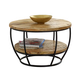 Solid Reclaimed Wood Coffee Table Round With Shelf - Surrey