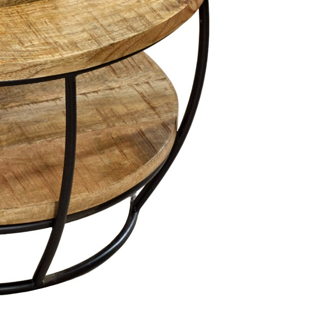 Solid Reclaimed Wood Coffee Table Round With Shelf - Surrey