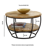 Solid Reclaimed Wood Coffee Table Round With Shelf - Surrey