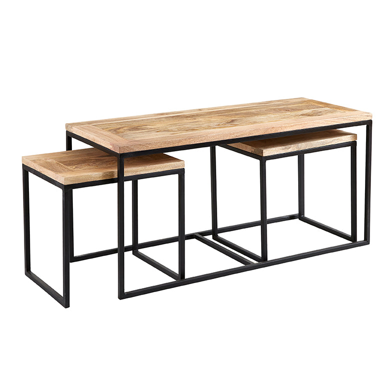 Solid Reclaimed Wood Coffee Table Set - Cosmo Industrial