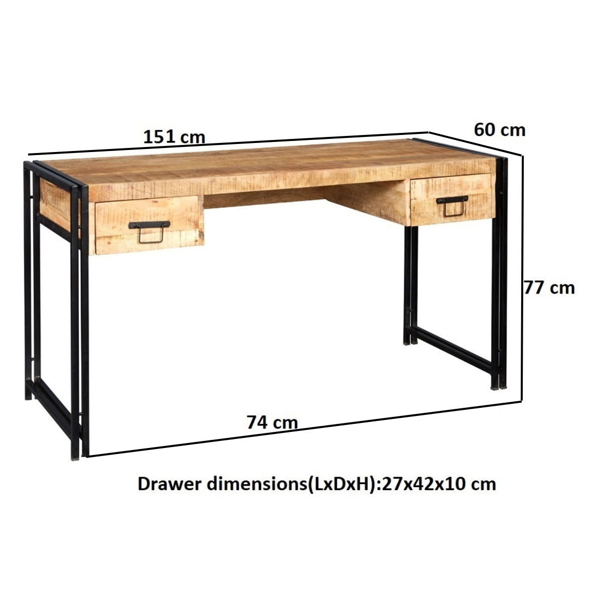 Solid Reclaimed Wood Desk for Home And Office With 2 Drawers - Cosmo Industrial