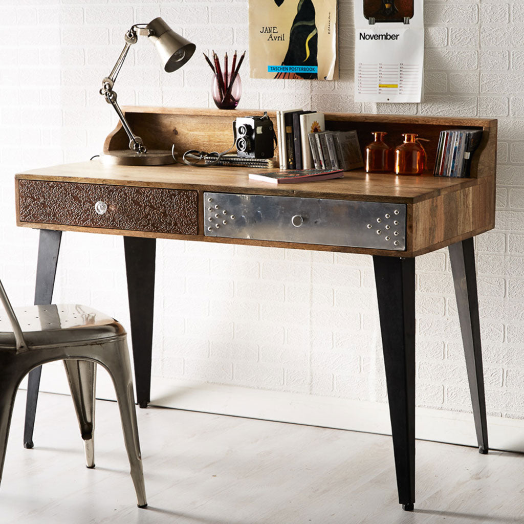 Solid Reclaimed Wood Desk for Home And Office With 2 Drawers - Sorio