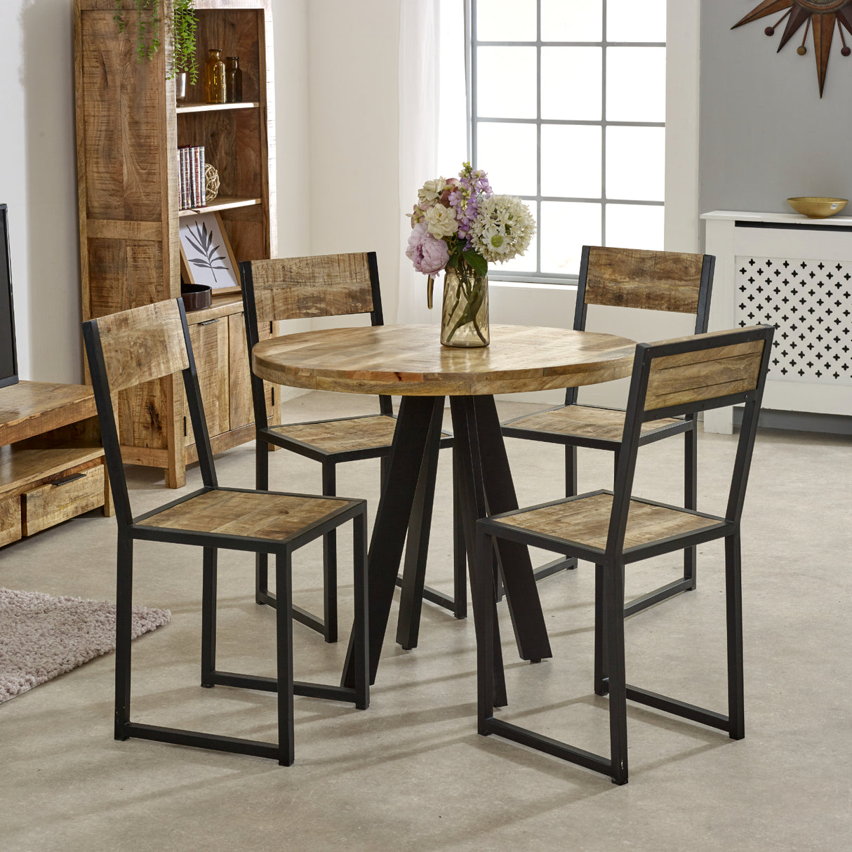 Solid Reclaimed Wood Dining Table for 4 People Round - Surrey