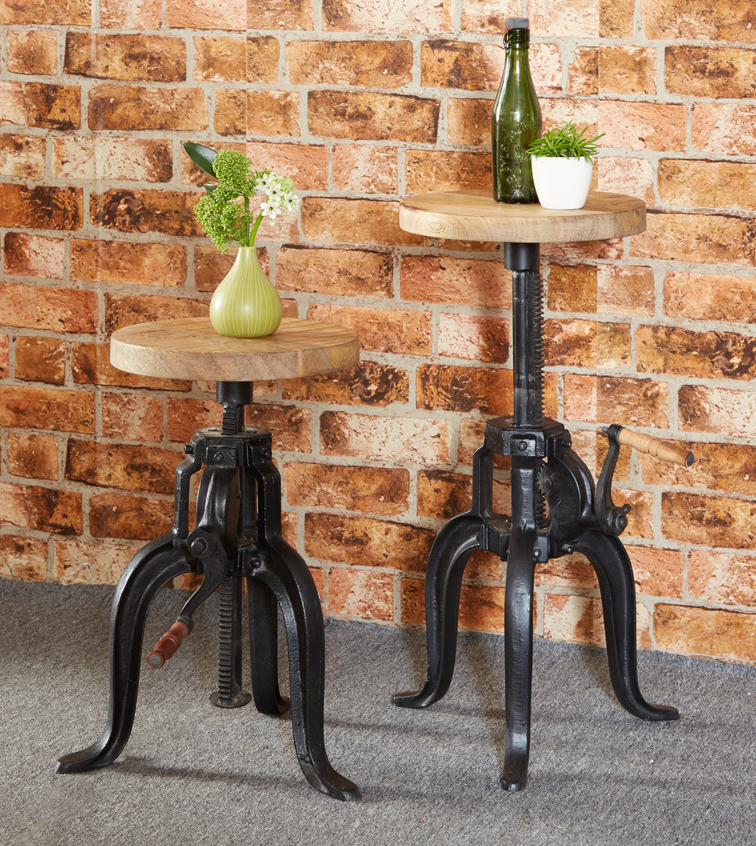 Solid Reclaimed Wood Side Table Adjustable - Cosmo Industrial