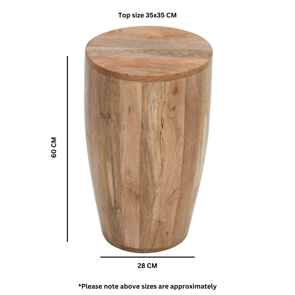 Solid Reclaimed Wood Side Table Drum Round - Surrey