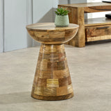 Solid Reclaimed Wood Side Table Round in Mushroom Style - Surrey