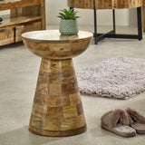 Solid Reclaimed Wood Side Table Round in Mushroom Style - Surrey