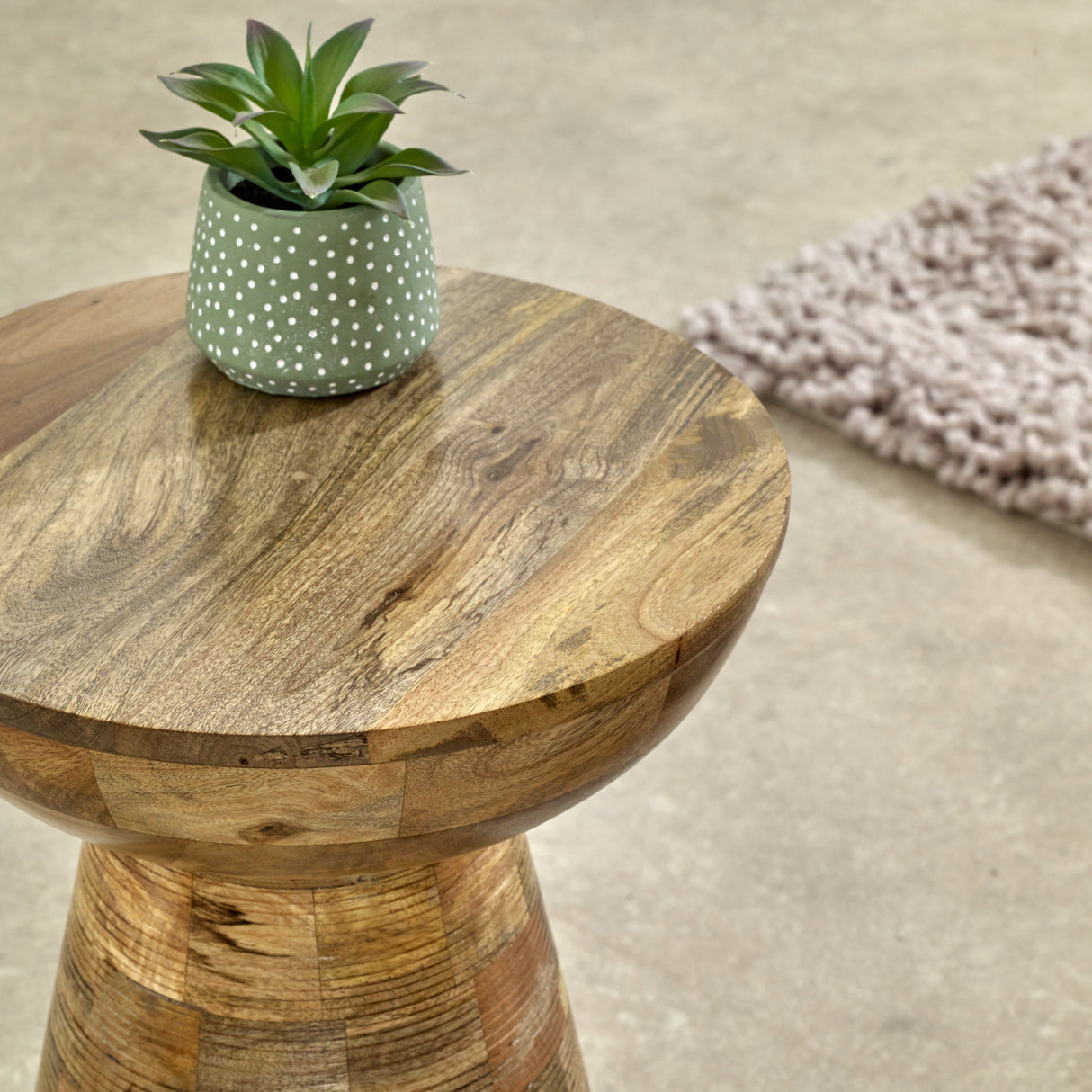 Solid Reclaimed Wood Side Table Round in Mushroom Style - Surrey