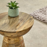 Solid Reclaimed Wood Side Table Round in Mushroom Style - Surrey
