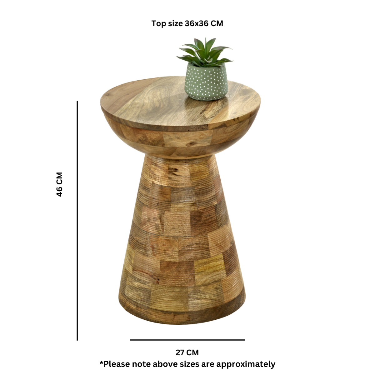 Solid Reclaimed Wood Side Table Round in Mushroom Style - Surrey