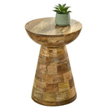 Solid Reclaimed Wood Side Table Round in Mushroom Style - Surrey