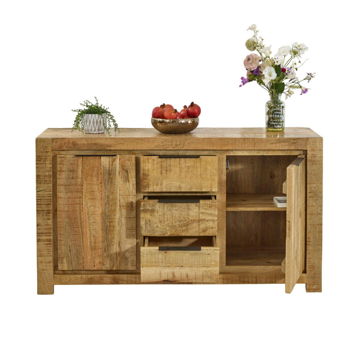 Solid Reclaimed Wood Sideboard With 2 Doors And 3 Drawers - Surrey