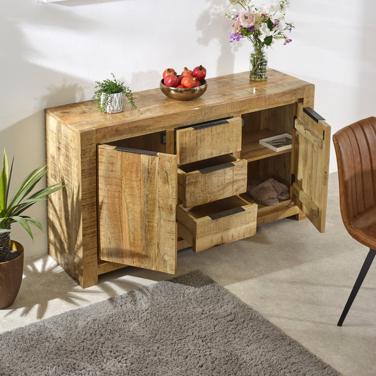 Solid Reclaimed Wood Sideboard With 2 Doors And 3 Drawers - Surrey