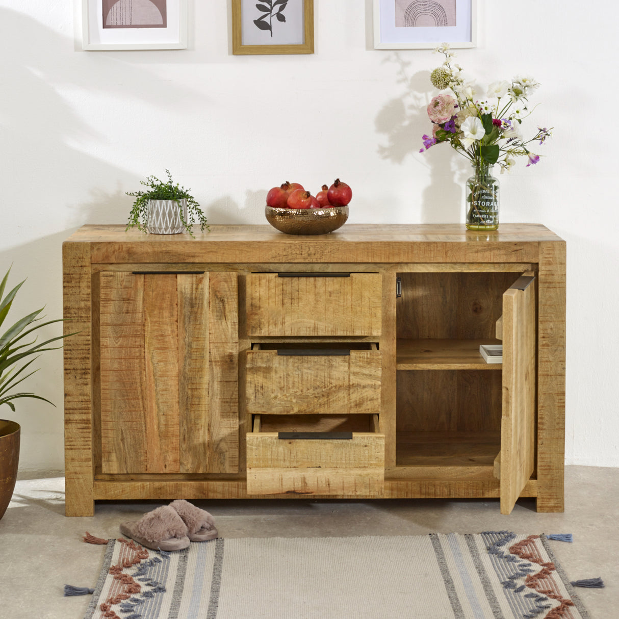 Solid Reclaimed Wood Sideboard With 2 Doors And 3 Drawers - Surrey