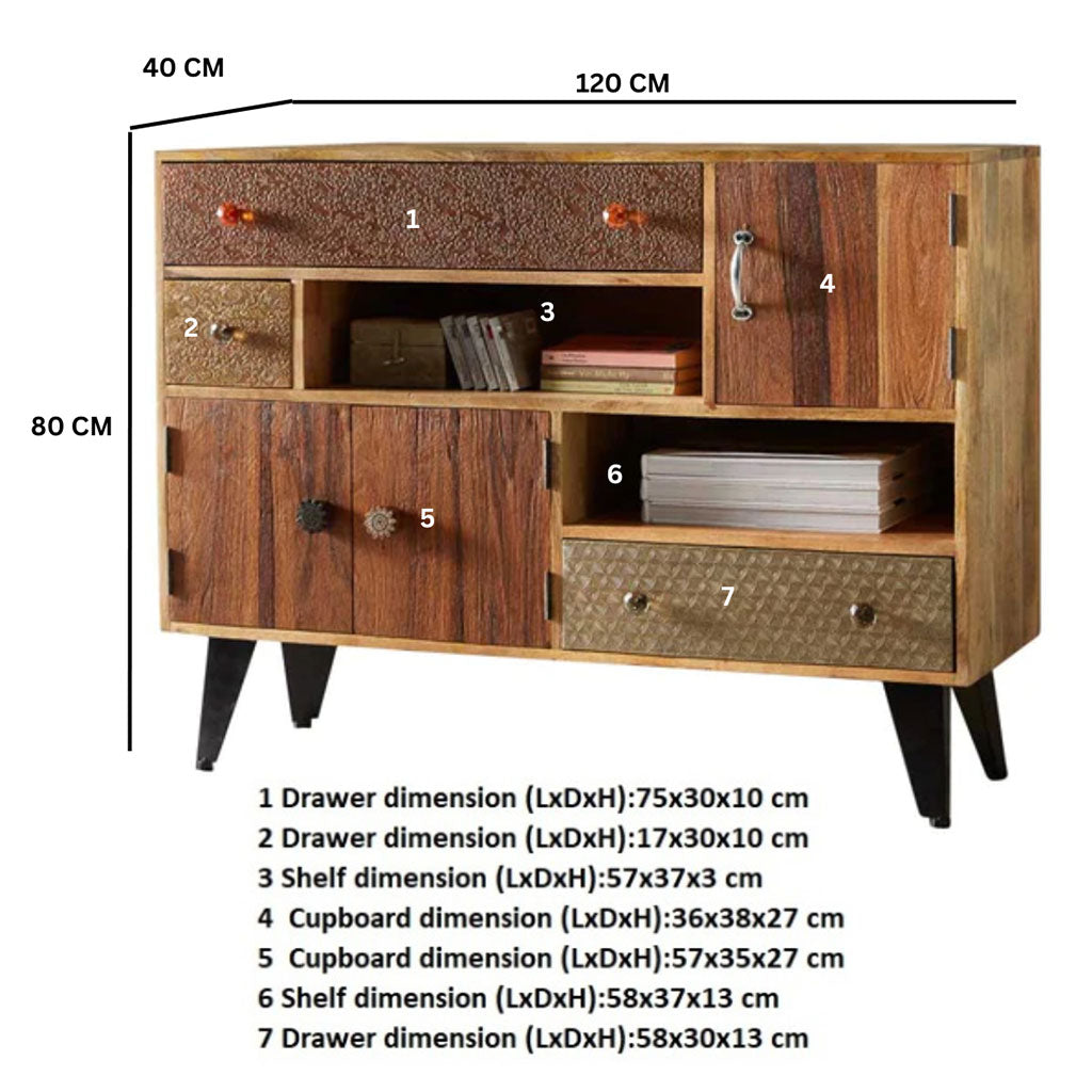 Solid Reclaimed Wood Sideboard With 3 Doors And 3 Drawers - Sorio