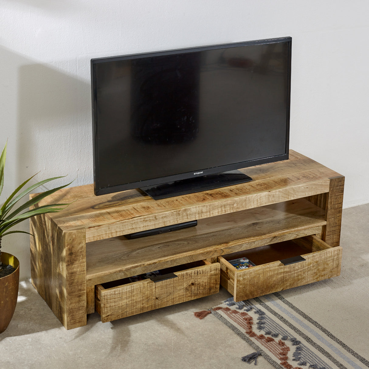 Solid Reclaimed Wood TV Stand With 2 Drawers - Surrey