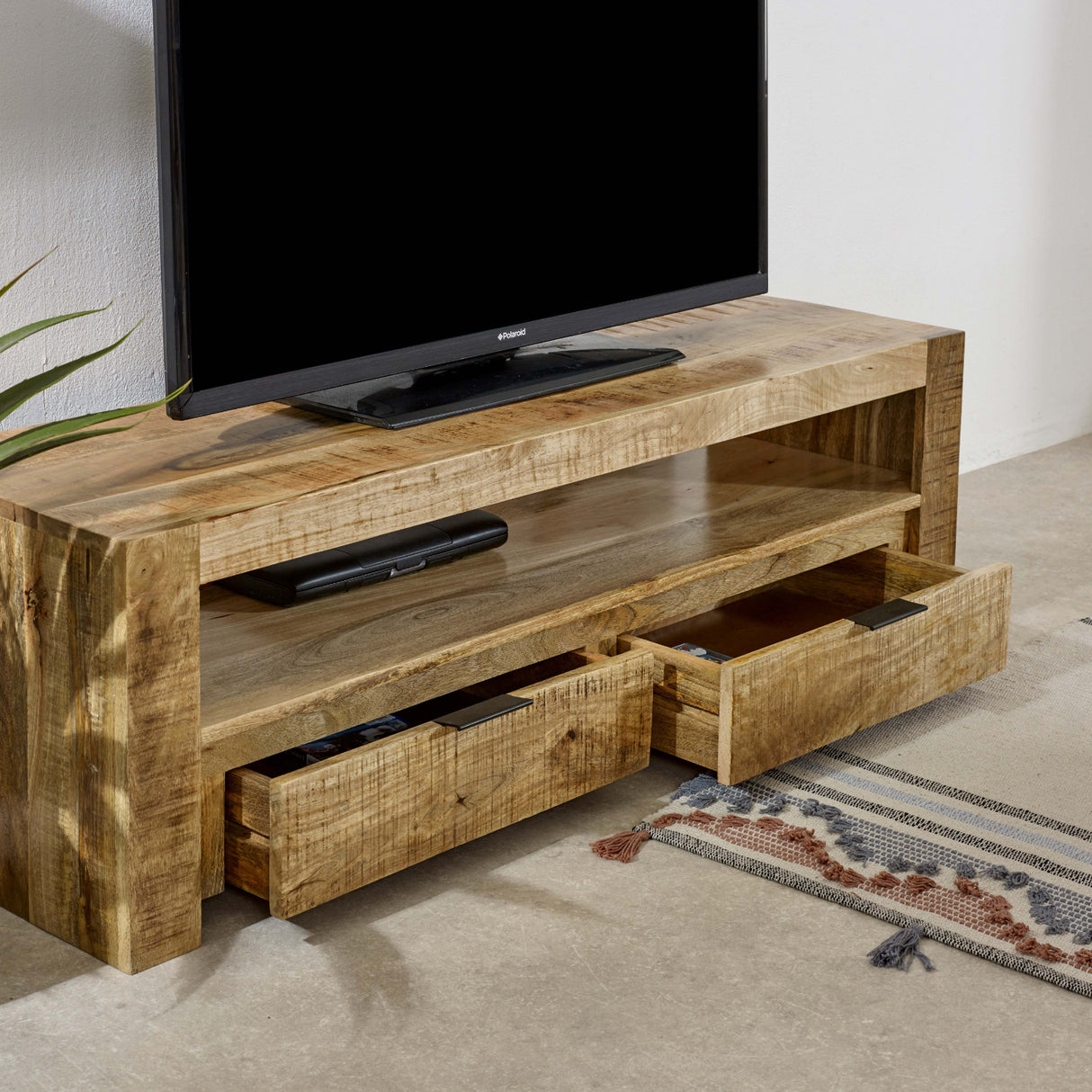 Solid Reclaimed Wood TV Stand With 2 Drawers - Surrey