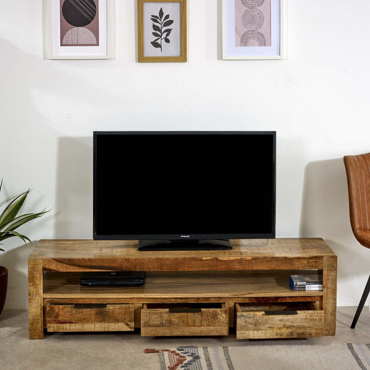 Solid Reclaimed Wood TV Stand With 3 Drawers - Surrey
