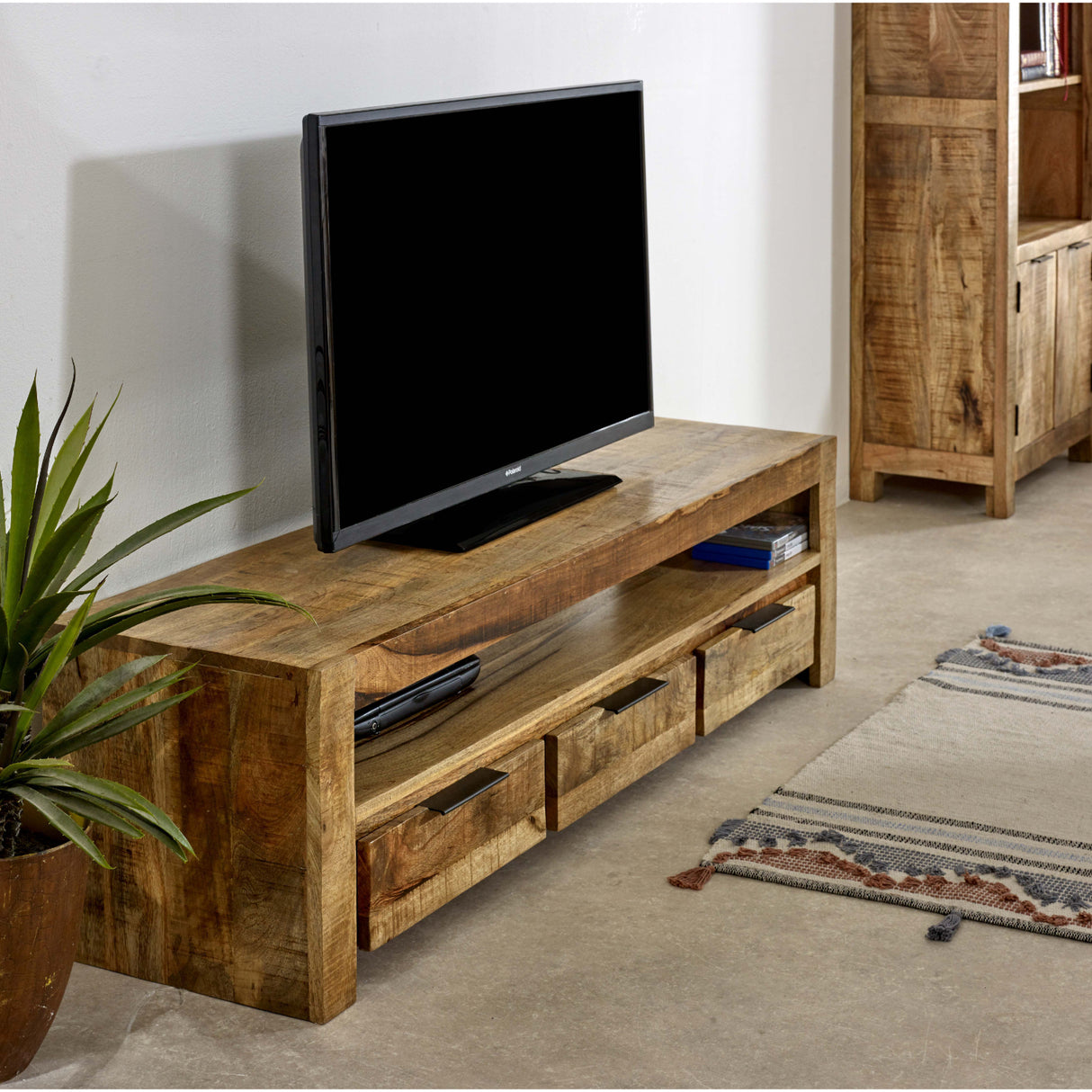 Solid Reclaimed Wood TV Stand With 3 Drawers - Surrey