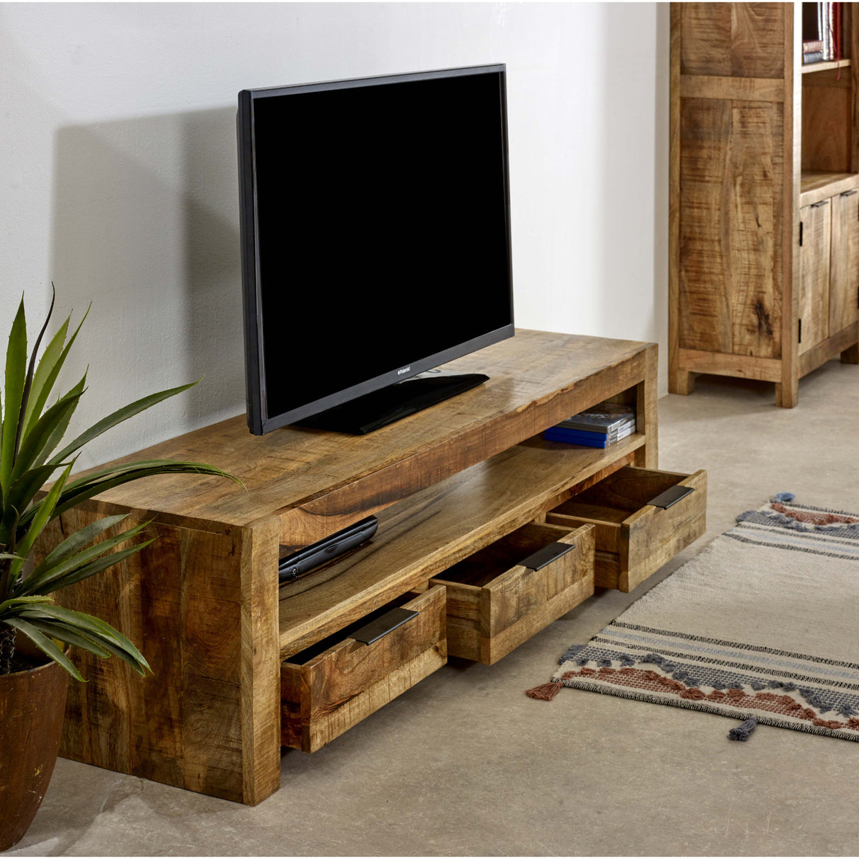 Solid Reclaimed Wood TV Stand With 3 Drawers - Surrey