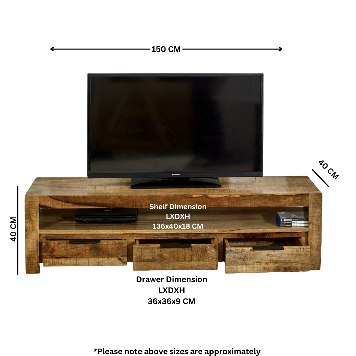 Solid Reclaimed Wood TV Stand With 3 Drawers - Surrey